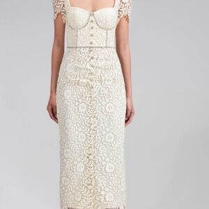 Self-Portrait Cream lace Midi Dress with Sweetheart Neckline